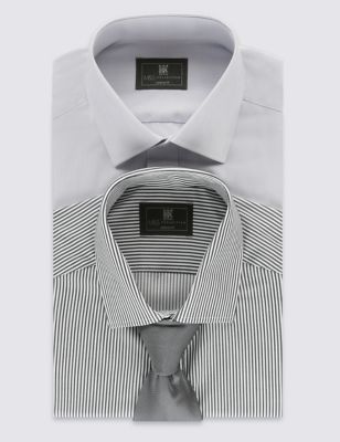 2 Pack Cotton Blend Easy to Iron Tailored Fit Shirt